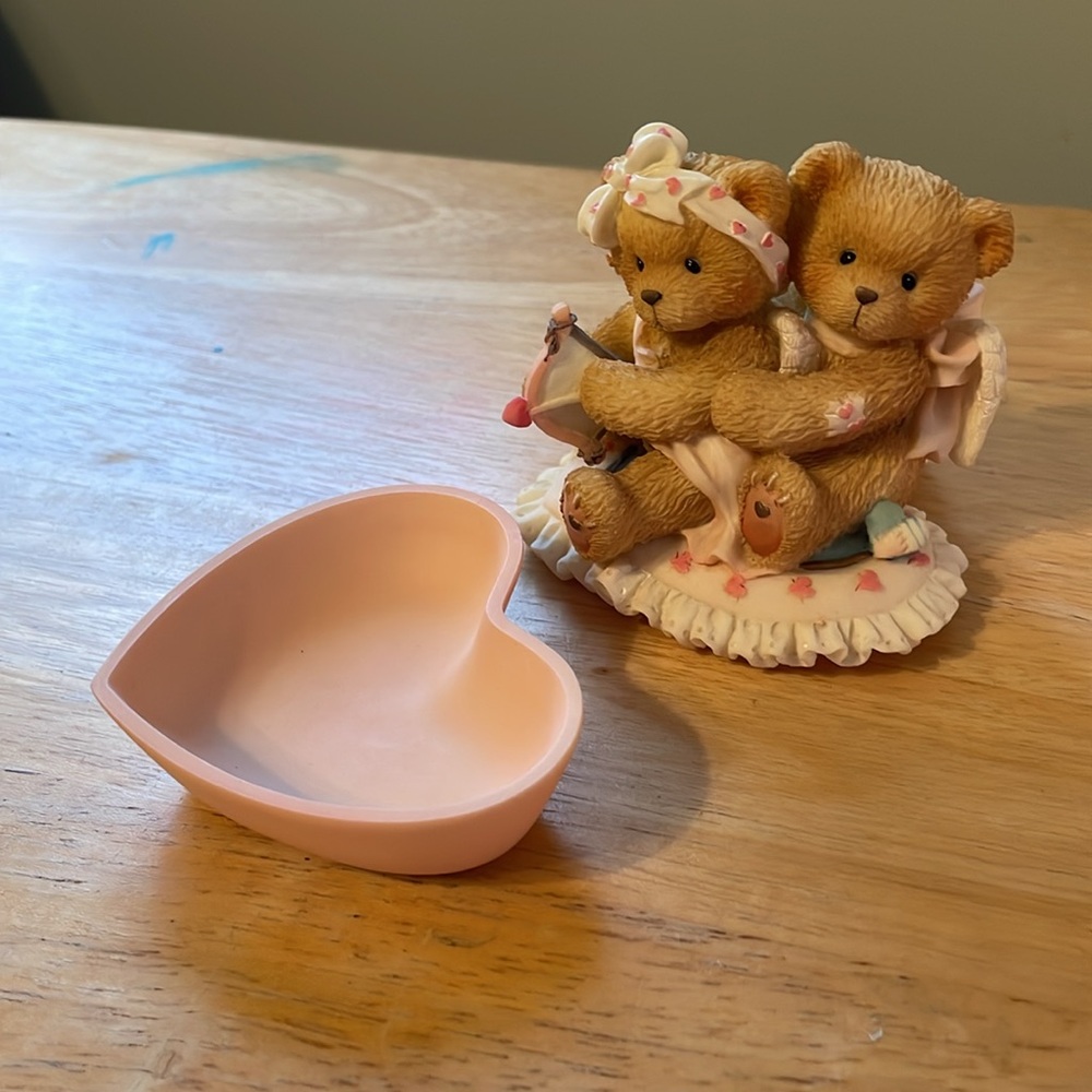 @isabella_ricci 1994 Vintage Cherished Teddies Heart Shaped Cupid Covered Box.